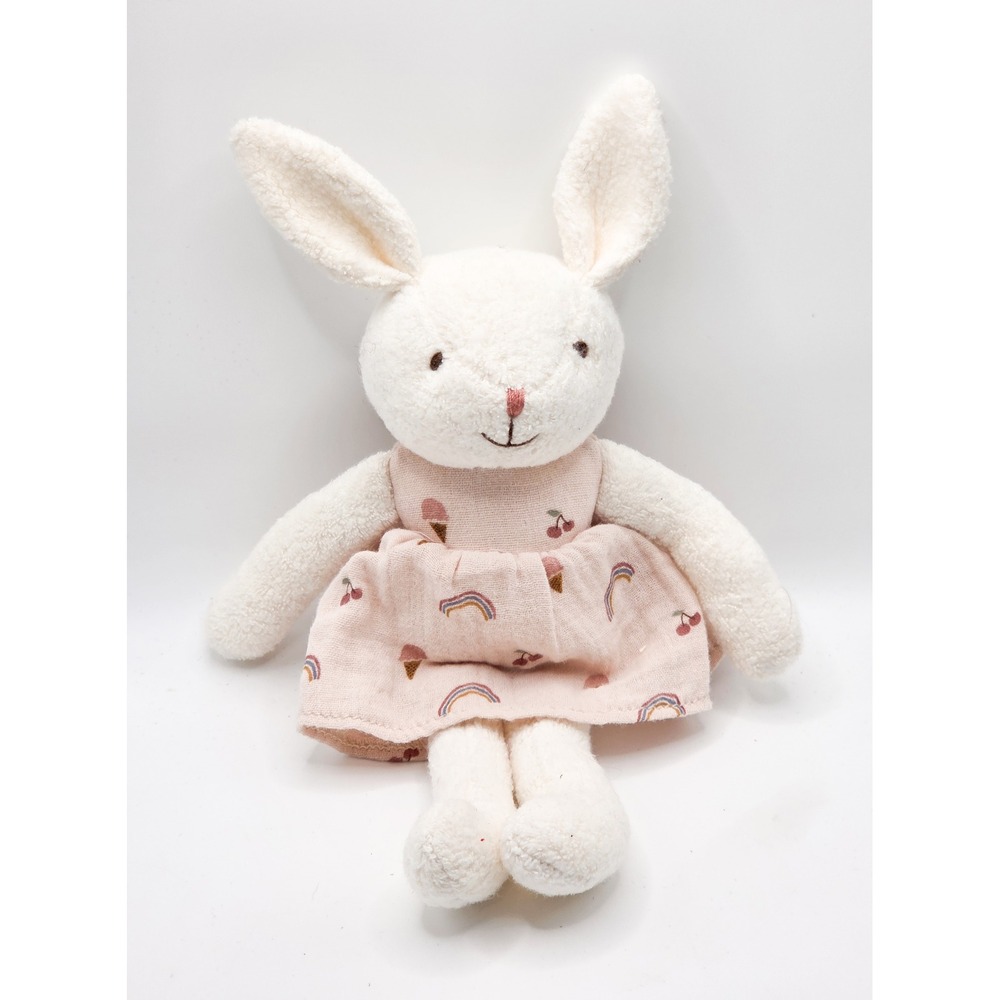 Apple Park Organic Cotton Bunny Plush Pink Rainbow Dress Stuffed Animal N1215